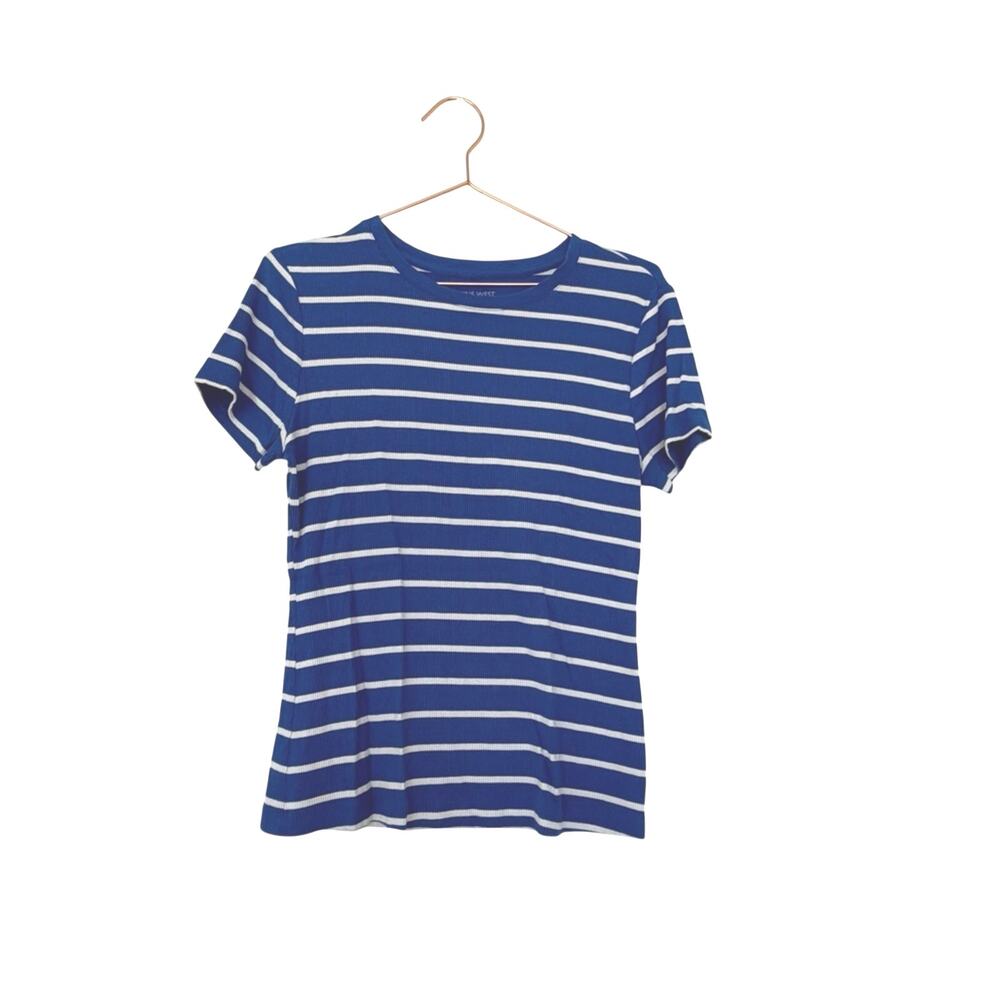 Nine West Blue and White Striped Short Sleeve Tee